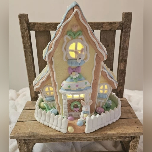 Valerie Parr Hill Other - 10.5" Illuminated Spring Cottage with Bunny Gingerbread House Easter